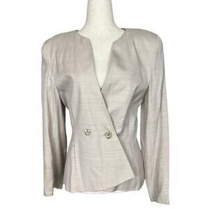 Vintage 1980s Christian Dior Peplum Blazer Beige Cream sz 6 Vtg Designer 80s